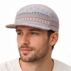 Men's Jacquard 5 Panel Hat Cap Geo Navajo Aztec Camper Adjustable Strap Pink Blu